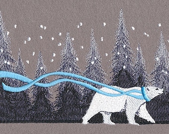 Snowy Forest Christmas Polar Bear Embroidered Waffle Weave Hand/Dish Towel