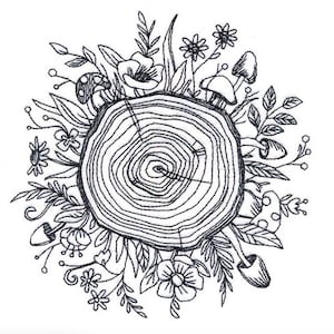 Tree Rings Mushrooms Embroidered Waffle Weave Hand/Dish Towel
