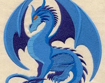 Sapphire Dragon Embroidered Waffle Weave Hand/Dish Towel