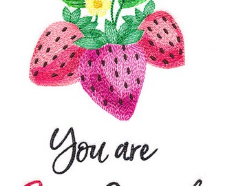 Berry Special Strawberries Pun Embroidered Waffle Weave Hand/Dish Towel