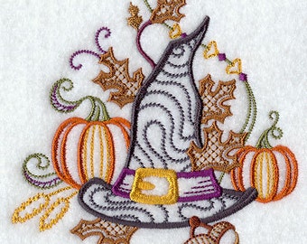 Halloween Witch Hat Embroidered Waffle Weave Hand/Dish Towel