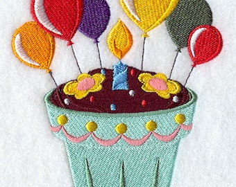 Blooming Birthday Cupcake Embroidered Waffle Weave Hand/Dish Towel