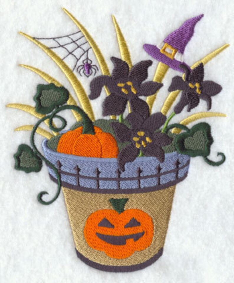 Blooming in Halloween Bouquet Embroidered Waffle Weave Hand/Dish Towel image 1