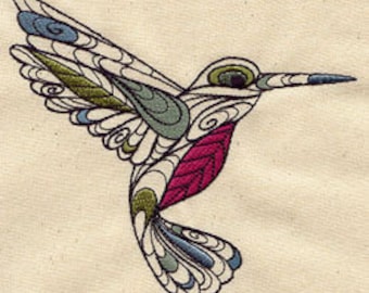 Toalla de mano o de cocina con tejido gofre y bordado de colibrí Doodle