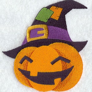 Jack Pumpkin in a Witch Hat Embroidered Waffle Weave Hand/Dish Towel image 1