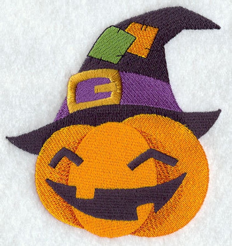 Jack Pumpkin in a Witch Hat Embroidered Waffle Weave Hand/Dish Towel image 1