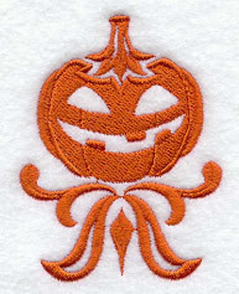 Damask Jack-o-Lantern Accent Embroidered Waffle Weave Hand/Dish Towel image 1