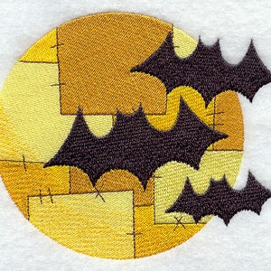 Patchwork Moon and Bats Embroidered Waffle Weave Hand/Dish Towel image 1