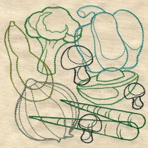 Veggie Collage Embroidered Waffle Weave Hand Towel
