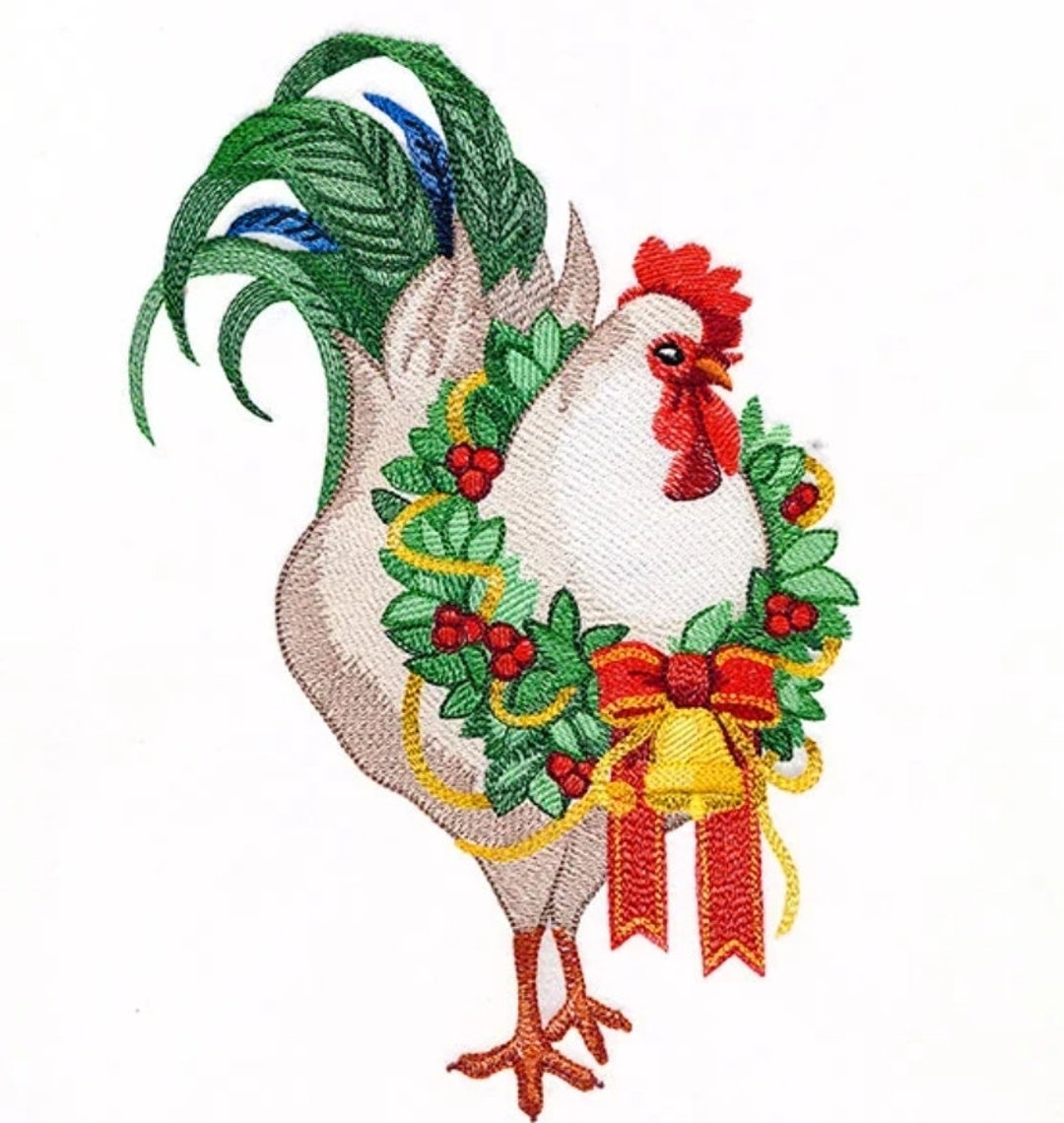 Christmas Rooster Chicken Christmas Chickens Embroidered Waffle Weave