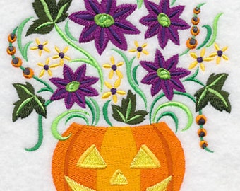 Pretty Petals in a Pumpkin Embroidered Waffle Weave Hand/Dish Towel