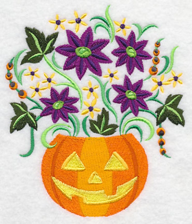 Pretty Petals in a Pumpkin Embroidered Waffle Weave Hand/Dish Towel image 1