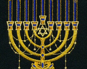 Gilded Menorah Embroidered Waffle Weave Hand/Dish Towel