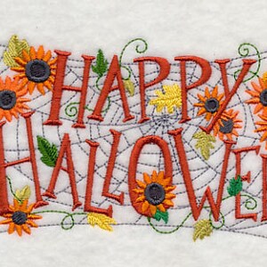 Frightfully Happy Halloween Embroidered Waffle Weave Hand/Dish Towel image 1