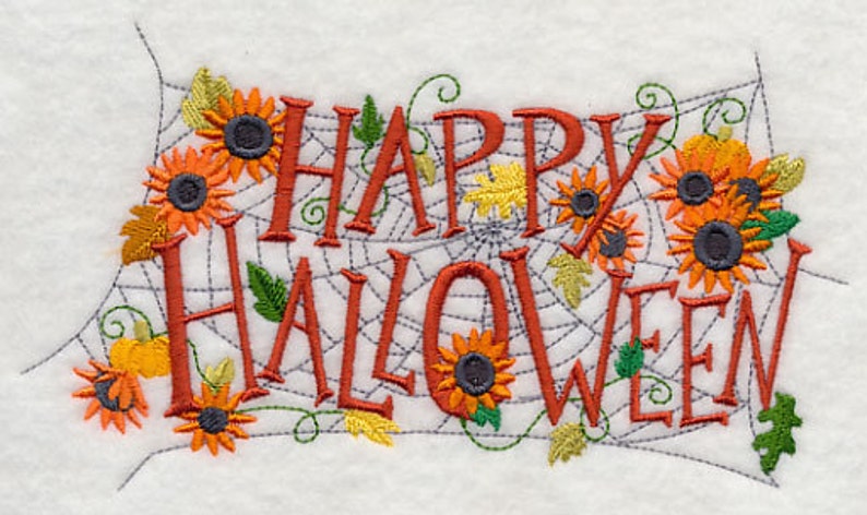 Frightfully Happy Halloween Embroidered Waffle Weave Hand/Dish Towel image 1