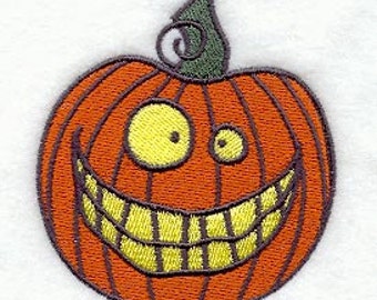 Grinning Pumpkin Jack-o-lantern Embroidered Waffle Weave Hand/Dish Towel