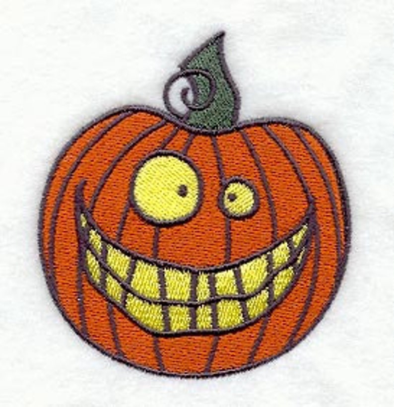 Grinning Pumpkin Jack-o-lantern Embroidered Waffle Weave Hand/Dish Towel image 1