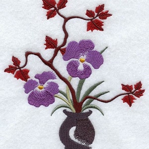 Brushstroke Ikebana Asian Orchid Embroidered Waffle Weave Hand/Dish Towel