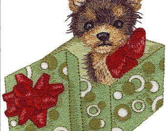 Yorkie Christmas Present Yorkshire Terrier Christmas Dog Embroidered Waffle Weave Hand/Dish Towel