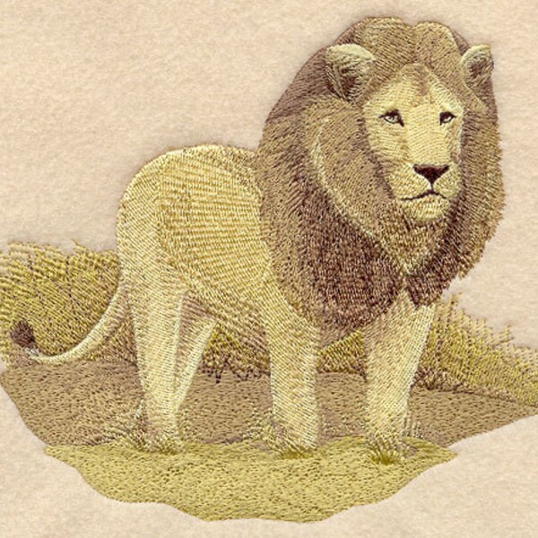 Sepia Lion Embroidered Waffle Weave Hand/Dish Towel