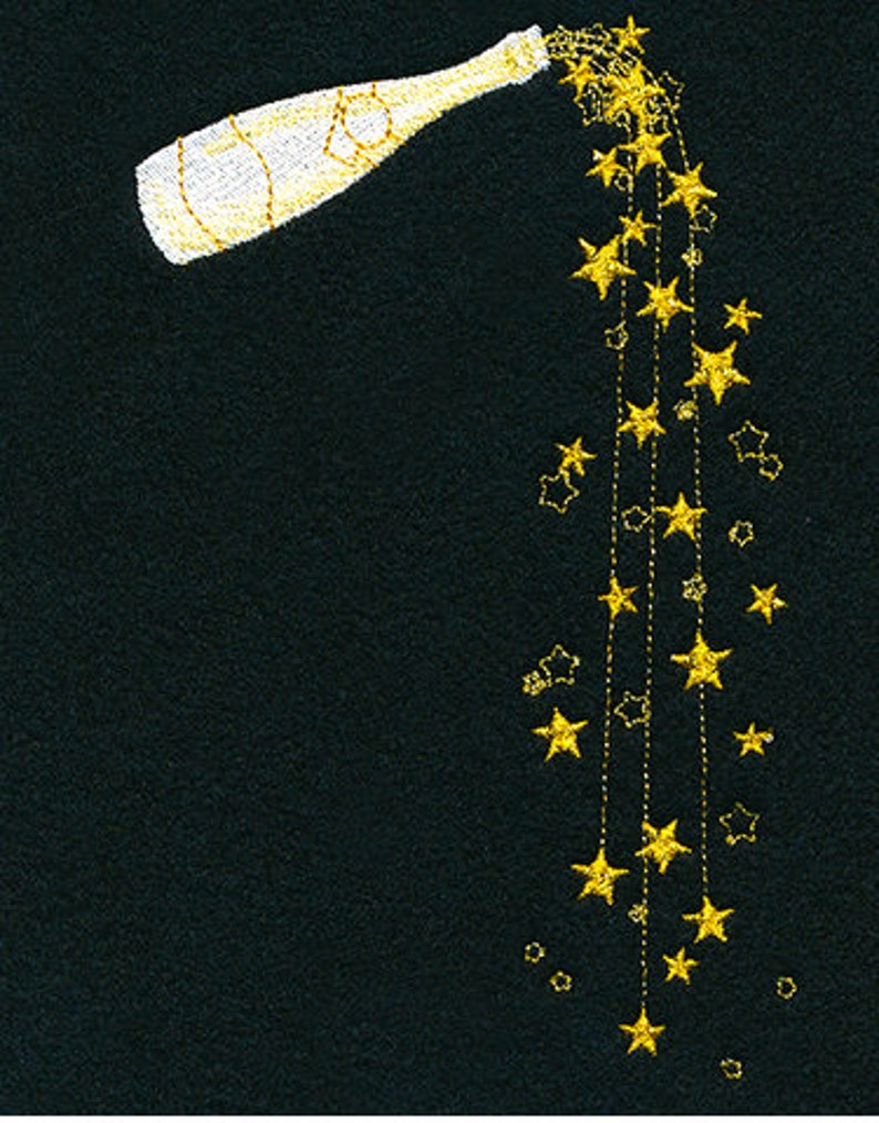 Starlight Champagne New Years Embroidered Waffle Weave HandDish Towel