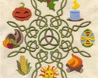 Celtic Wheel of the Year Embroidered Waffle Weave Hand/Dish Towel