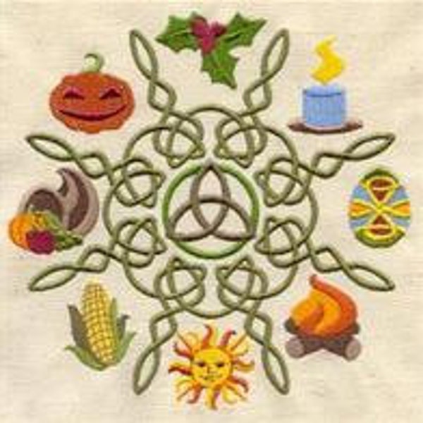 Celtic Wheel of the Year Embroidered Waffle Weave Hand/Dish Towel