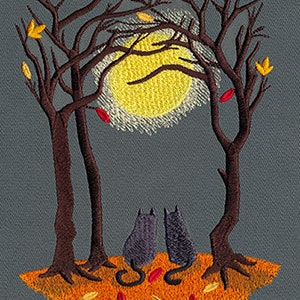 Moonlit Autumn Halloween Cats and Moon Embroidered Waffle Weave Hand/Dish Towel image 1