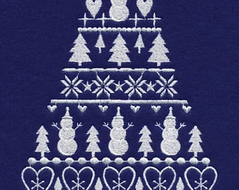 Nordic Christmas Tree with Snowmen Embroidered Waffle Weave Hand/Dish Towel