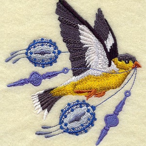 Christmas Goldfinch with Ornaments in Flight Embroidered Waffle Weave Hand/Dish Towel
