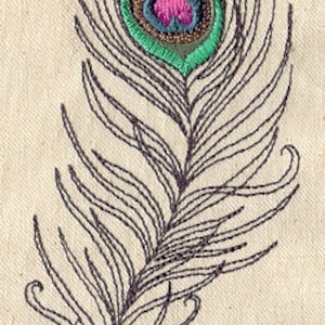 Toalla de tejido tipo gofre bordada con pluma de pavo real imagen 1