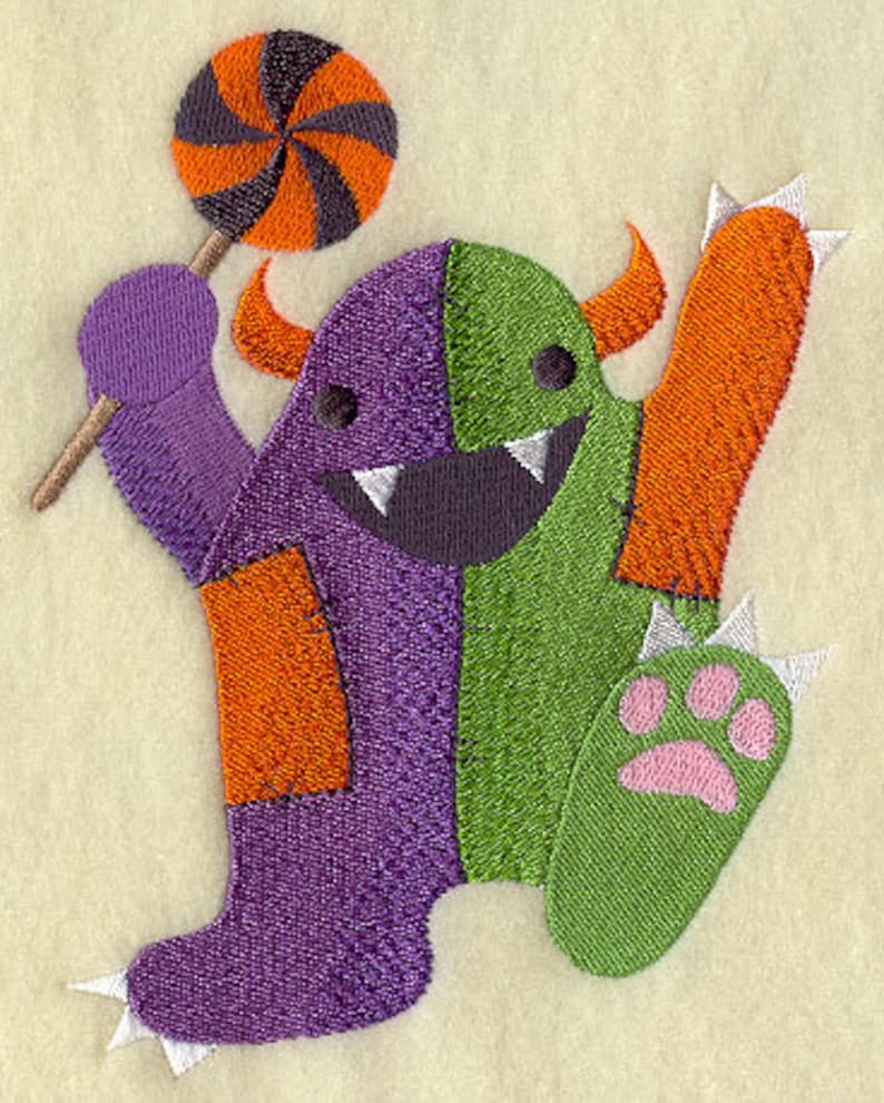 Patchwork Monster Embroidered Waffle Weave Hand/Dish Towel image 1