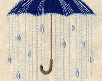 Under the Rain Umbrella Embroidered Waffle Weave Hand/Dish Towel