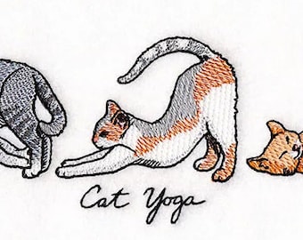 Yoga Cat Trio Embroidered Waffle Weave Hand/Dish Towel
