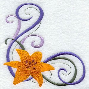 Lily Swirls Embroidered Waffle Weave Hand/Dish Towel