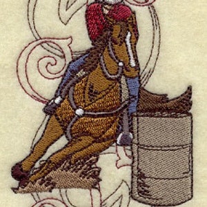 Cowgirl Barrel Rasse Bordüre bestickt Waffelgewebe Hand / Geschirrtuch