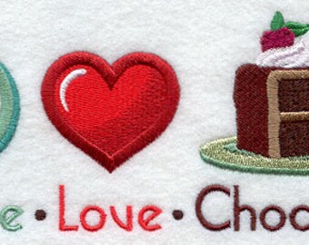 Peace Love Chocolate Embroidered Waffle Weave Hand/Dish Towel