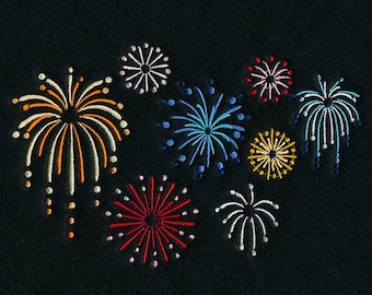 Night Sky Fourth of July Fireworks Burst Embroidered Waffle Weave Hand/Dish Towel