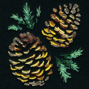 Midnight Elegance Pinecones Embroidered Waffle Weave Hand/Dish Towel