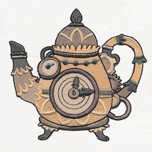 Steampunk Teapot Embroidered Waffle Weave Hand/Dish Towel
