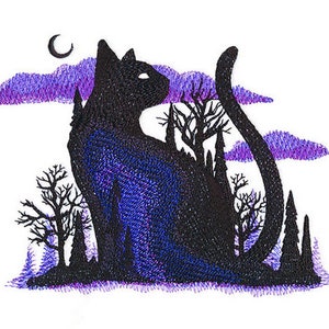 Midnight Forest Halloween Kitty Embroidered Waffle Weave Hand/Dish Towel