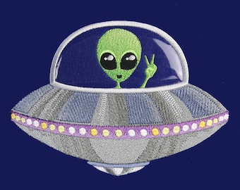 Alien UFO UAP Spaceship Embroidered Waffle Weave Hand Towel