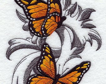 Baroque Butterfly Monarch Butterflies in Flight Embroidered Waffle Weave Hand Towel