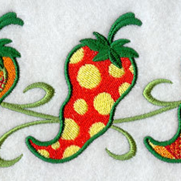Patterned Chili Peppers Embroidered Waffle Weave Hand/Dish Towel