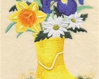 Rain Boot Golosh Shoes Bouquet Embroidered waffle weave Hand/Dish Towel
