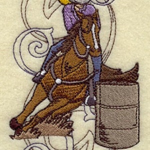 Cowgirl Barrel Rasse Bordüre bestickt Waffelgewebe Hand / Geschirrtuch