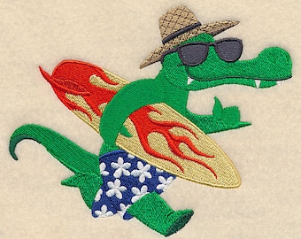 Alligator in Sunglasses Embroidered Waffle Weave Hand/Dish Towel
