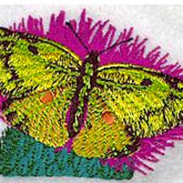 Alfalfa Sulpher Butterfly Embroidered Waffle Weave Hand Towel