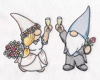 Gnome Wedding Couple Embroidered Waffle Weave Hand/Dish Towel
