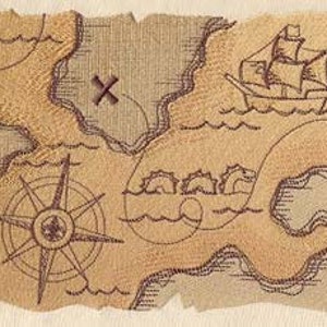 Toalla de tejido gofrado bordada con mapa del tesoro pirata